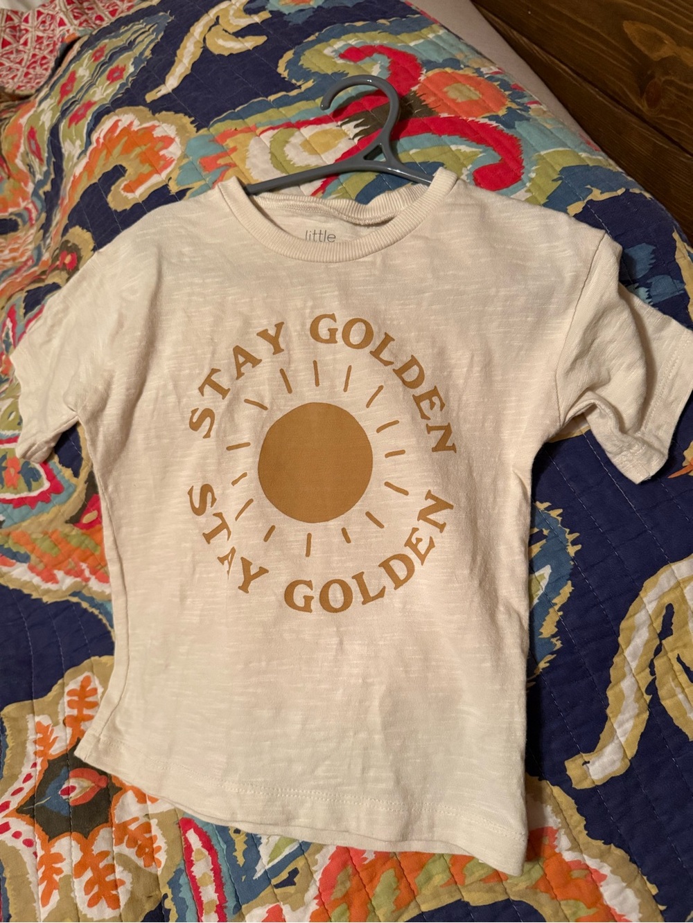 Kids "Stay Golden" Sun Graphic Tee - Cream/Gold